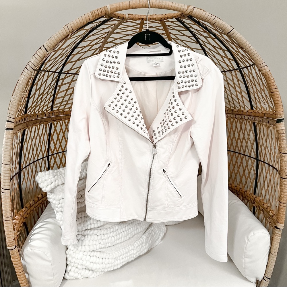 Forever 21 White Studded Faux Leather Jacket